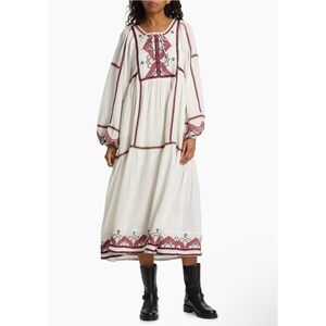 Free People Embroidery Oversized Sweet Escape Peasant Midi Dress Size XS